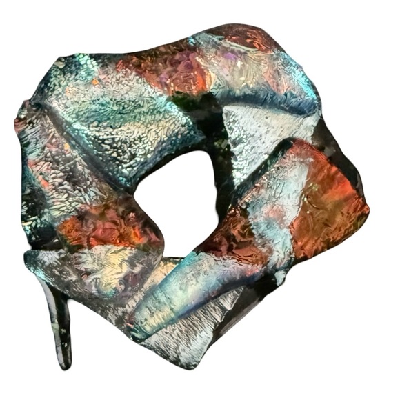 Dichroic Glass Vintage Shimmer Metallic Pendant w/ Necklace Green Blue Amber - Picture 3 of 4